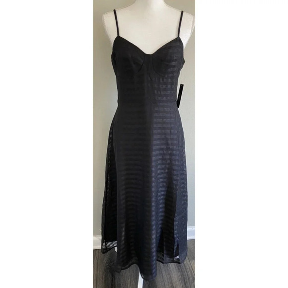 NWT Lulu's Midi Dress Fit Flare Black Plaid Sheer Size Medium M New - Picture 1 of 5